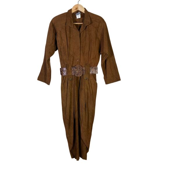 VTG Rabbit Rabbit Rabbit Designs Maxi Dress Sz 6 Brown Cotton Belted Western - Picture 2 of 9